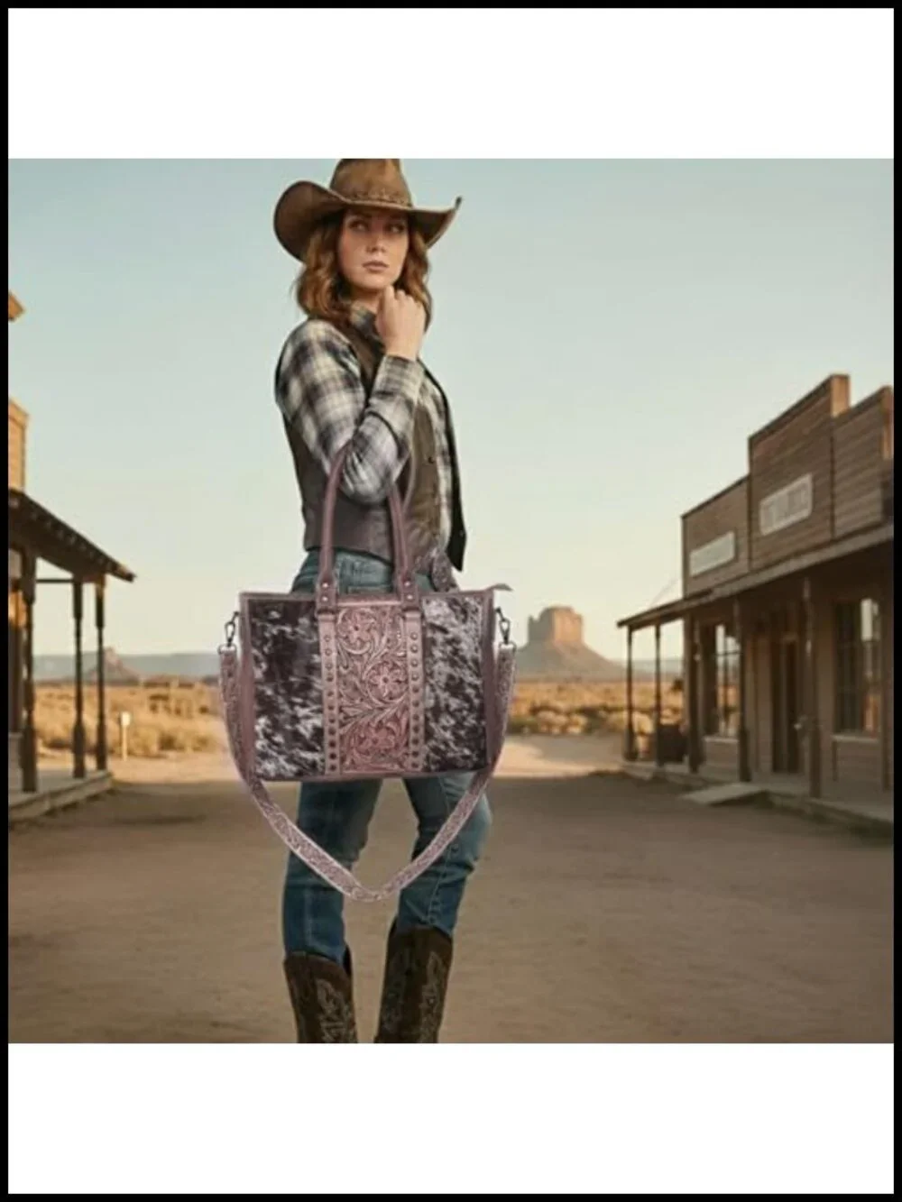 Cowhide Hairon Leather Tote Bag With Adjustable Shoulder Strap